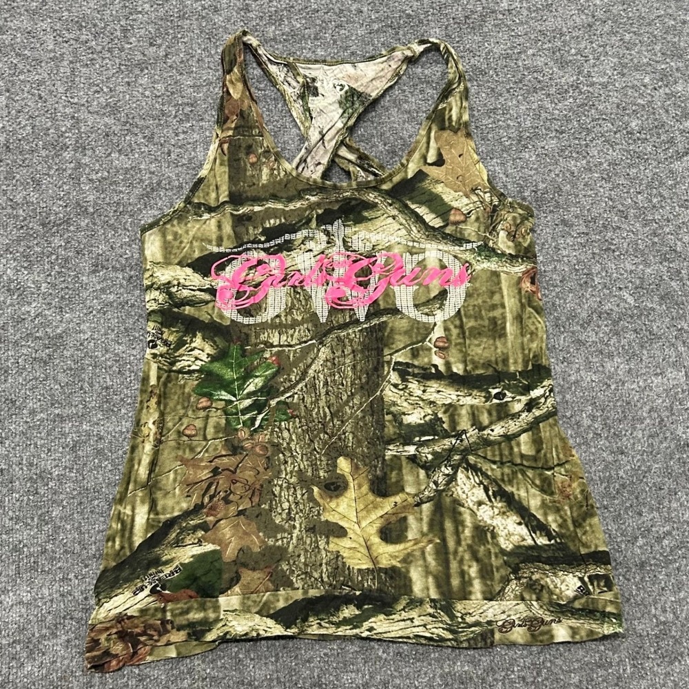 Girls with Guns Tank Top Womens Size XL Camo Cotton Racerback Pink Logo Graphic